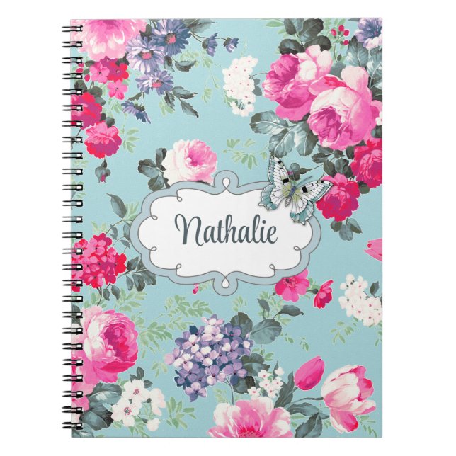 Cuaderno Rosas antiguos y regalo de nombre personalizado de (Frente)