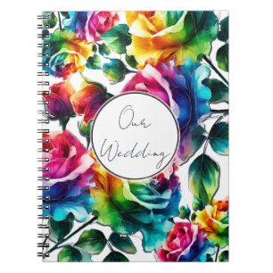 Cuaderno Rosas Arcoíris Bodas Florales en Negro y Blanco