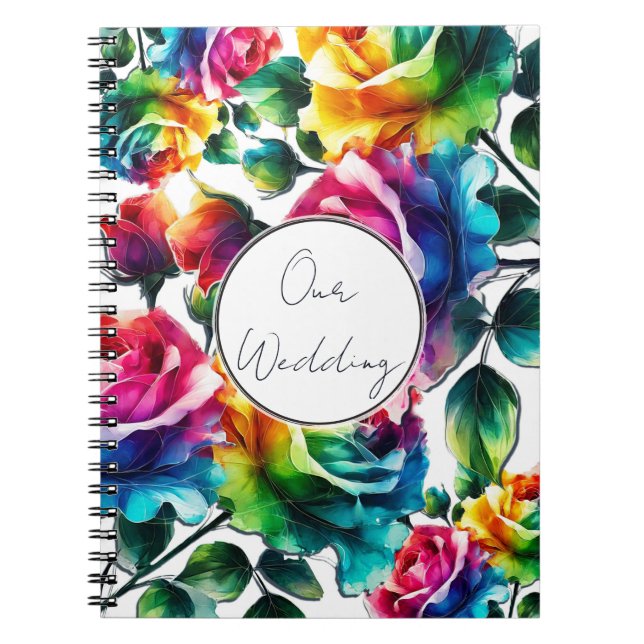 Cuaderno Rosas Arcoíris Bodas Florales en Negro y Blanco (Frente)