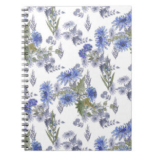 Cuaderno Rosas azul acuarela plumas blancas