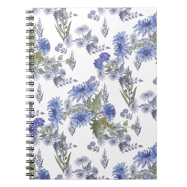 Cuaderno Rosas azul acuarela plumas blancas (Frente)