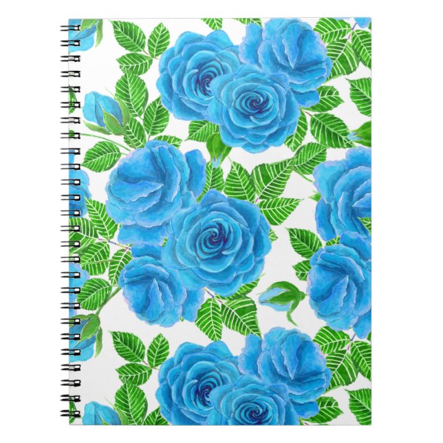 Cuaderno Rosas azules acuarela patrón transparente (Frente)