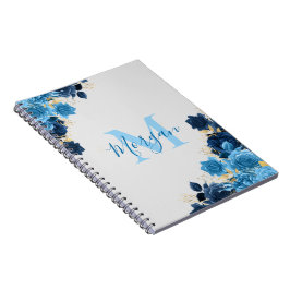 Cuaderno Rosas Azules Con Guión Purpurina Dorado Monogramad