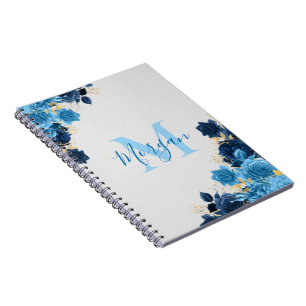 Cuaderno Rosas Azules Con Guión Purpurina Dorado Monogramad