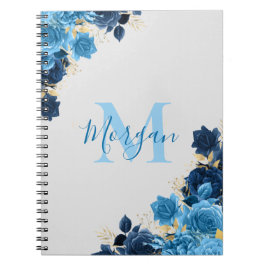 Cuaderno Rosas Azules Con Guión Purpurina Dorado Monogramad