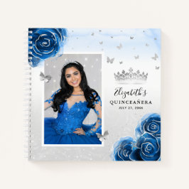 Cuaderno Rosas azules de Plata Real Foto Invitada de Quince