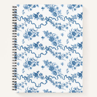 Cuaderno Rosas azules grabados y cintas de época elegantes 