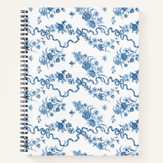 Cuaderno Rosas azules grabados y cintas de época elegantes  (Anverso)