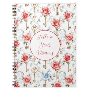Cuaderno Rosas Azules Rojas Llaves Doradas