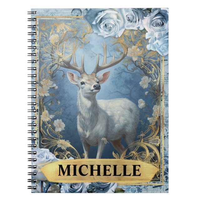 Cuaderno Rosas Azules Románticas y Fantasía de Ciervos (Frente)