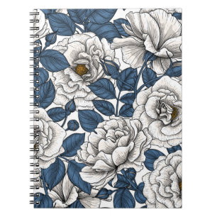 Cuaderno Rosas blancas con hojas azules en blanco