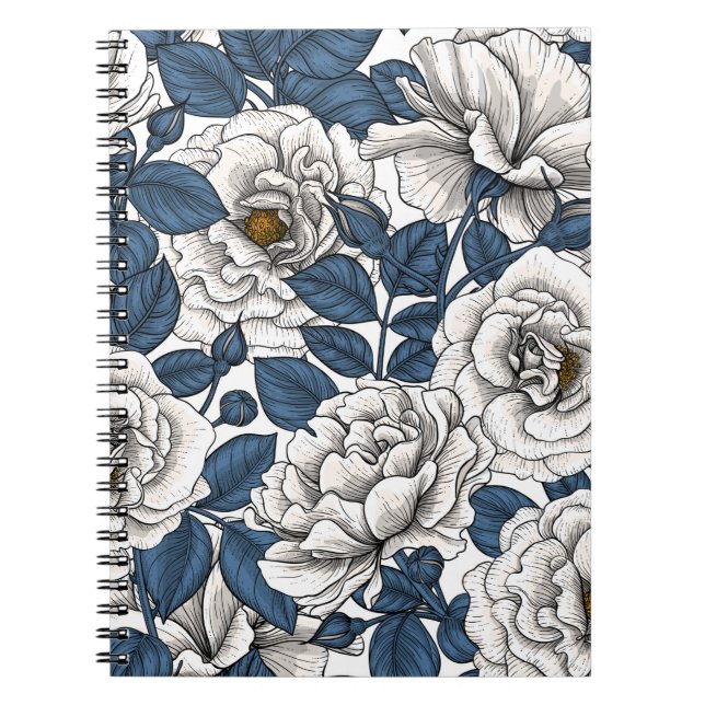 Cuaderno Rosas blancas con hojas azules en blanco (Frente)