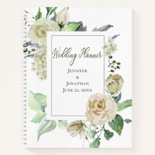 Cuaderno Rosas Blancas Elegantes  con Cita   Planificador d