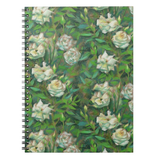 Cuaderno "Rosas blancas, hojas verdes", flores hermosas (Frente)