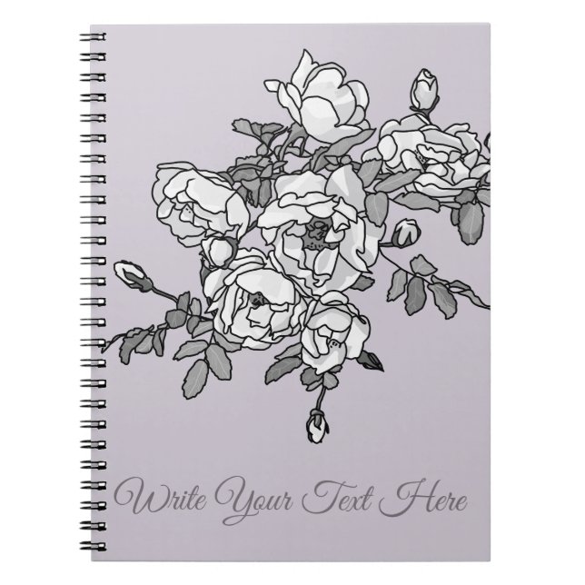 Cuaderno Rosas blancas pintadas sobre rosa polvo (Frente)