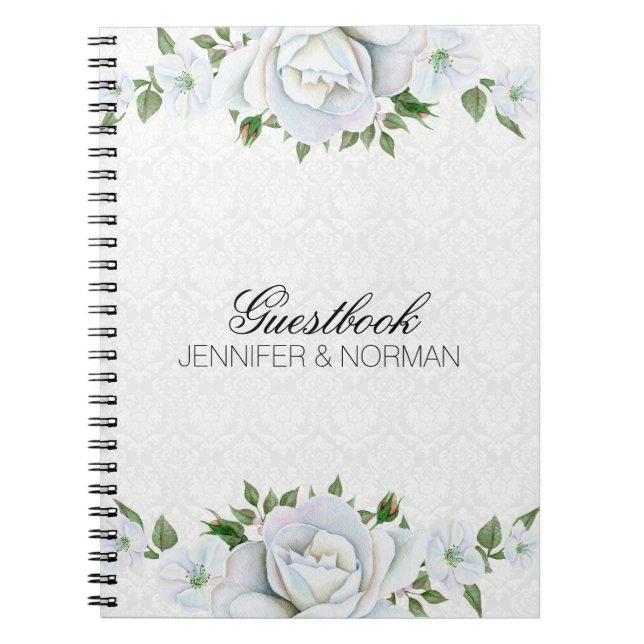 Cuaderno Rosas blancas por damasco blanco (Frente)