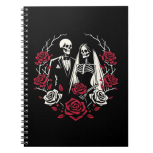 Cuaderno Rosas blancas rojas y negras esqueleto boda de par