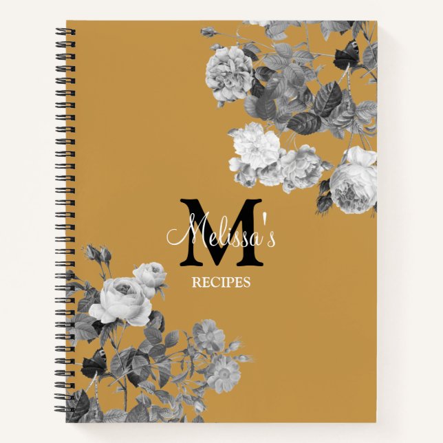 Cuaderno Rosas blancos negros retro receta de amarillo most (Anverso)