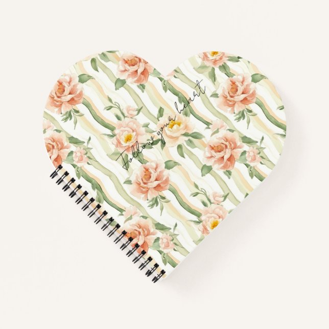 Cuaderno Rosas bonitas de melocotón y menta Rayas florales (Anverso)