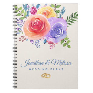 Cuaderno Rosas coloridos Planes de Boda de acuarela floral