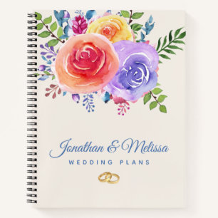 Cuaderno Rosas coloridos Planes de Boda de acuarela floral