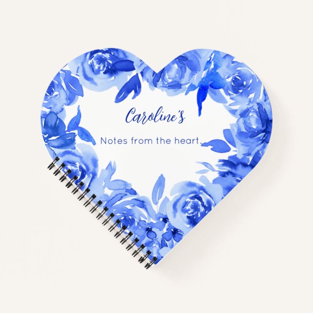 Cuaderno Rosas de acuarela azul elegante (Anverso)