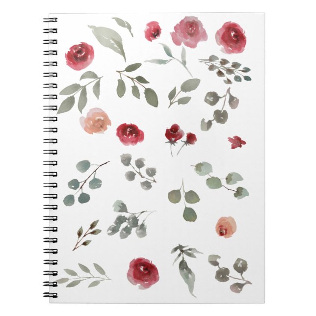 Cuaderno Rosas de acuarela de color verde hojas (Frente)