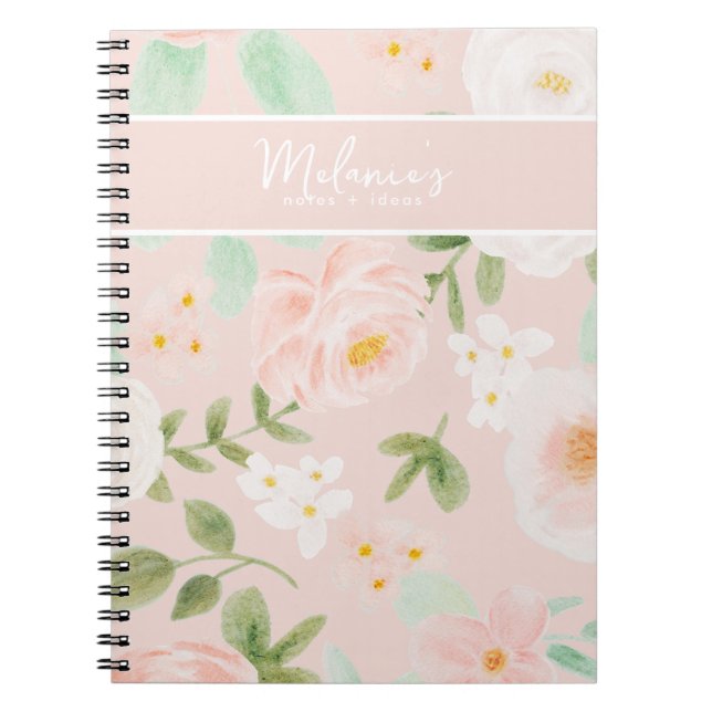 Cuaderno Rosas de acuarela florecen en rosa y rosa (Frente)