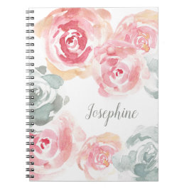 Cuaderno Rosas de acuarela personalizados flores giratorias