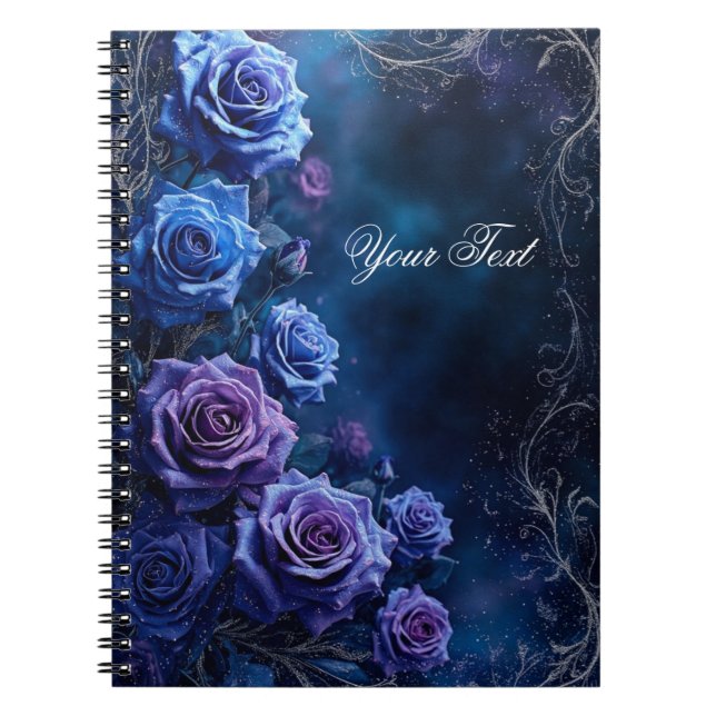 Cuaderno Rosas de boda azules y púrpuras de fantasía (Frente)