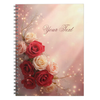 Cuaderno Rosas de boda de fantasía rojas y rosadas elegante