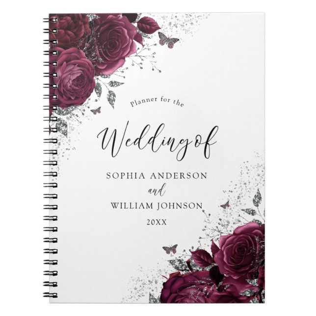 Cuaderno Rosas de Borgoña planificador de bodas plateadas (Frente)