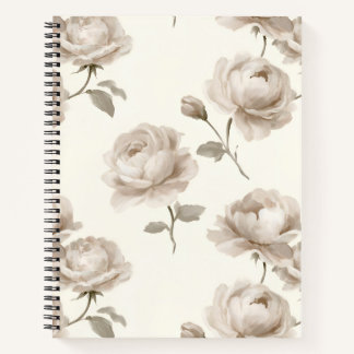 Cuaderno Rosas de champiñón elegantes y rayas marfil