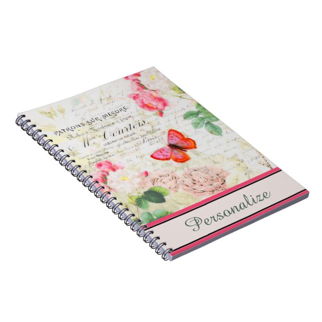 Cuaderno Rosas de cosecha y mariposa personalizados (Lado Derecho)