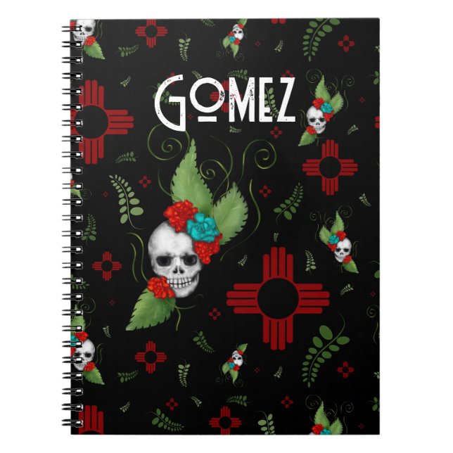 Cuaderno Rosas de cráneo Zia Sun Greenery Nuevo México Negr (Frente)