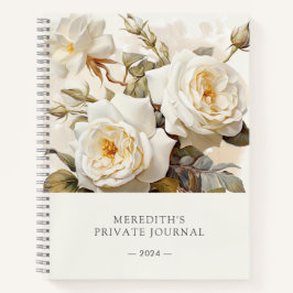 Cuaderno Rosas de época floral blanca personalizada
