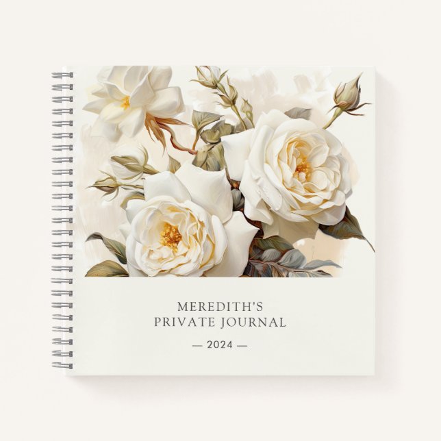 Cuaderno Rosas de época floral blanca personalizada (Anverso)