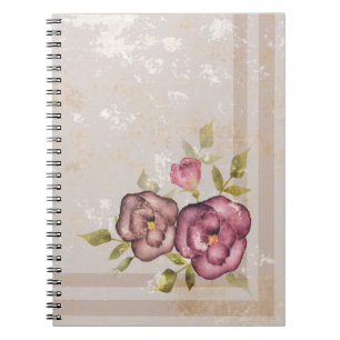 Cuaderno Rosas de flores de color beige retro grunge ruidos