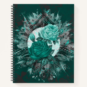 Cuaderno Rosas de mármol Verde azulado tribal