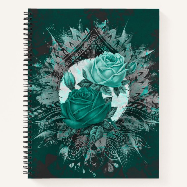 Cuaderno Rosas de mármol Verde azulado tribal (Anverso)