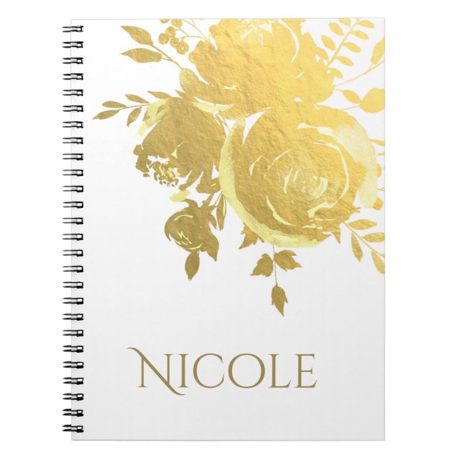 Cuaderno Rosas de oro Faux Relieve metalizado Elegante Glam (Frente)