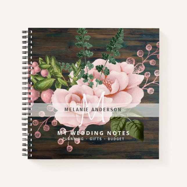Cuaderno Rosas de oro rosado de Boho planean Boda de flores (Anverso)