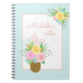 Cuaderno Rosas de piña Bouquet azul amarillo rosa