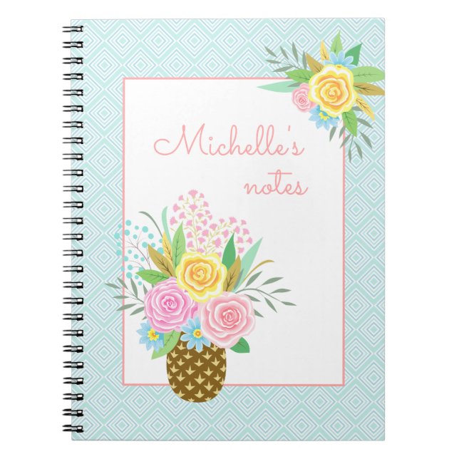Cuaderno Rosas de piña Bouquet azul amarillo rosa (Frente)