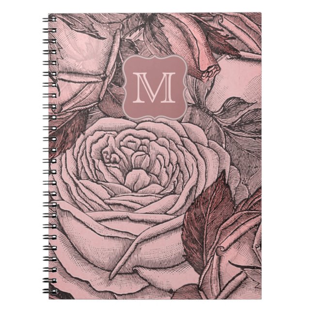 Cuaderno Rosas decorativos Monograma rosa Rubor (Frente)