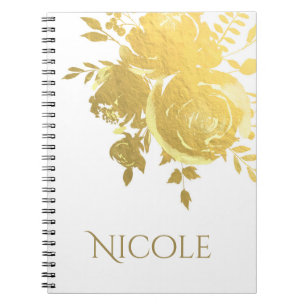 Cuaderno Rosas Doradas Lámina Falsa Elegante Floral Glam Mo