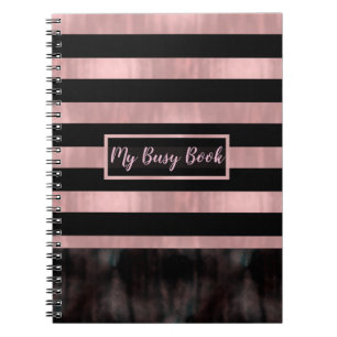 Cuaderno Rosas doradas y negras con rayas Glam moderno
