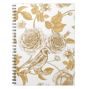 Cuaderno Rosas dorados, flores, hojas y bayas de perro