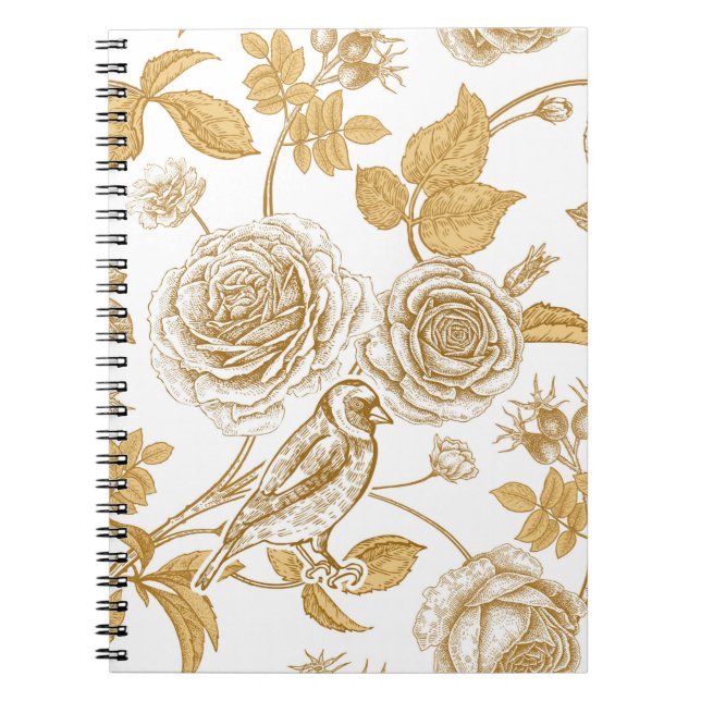 Cuaderno Rosas dorados, flores, hojas y bayas de perro (Frente)