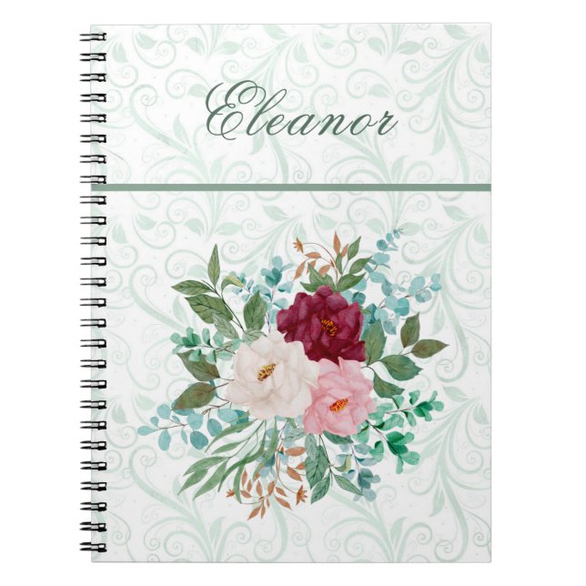 Cuaderno Rosas Elegantes & Menta Personalizadas (Frente)